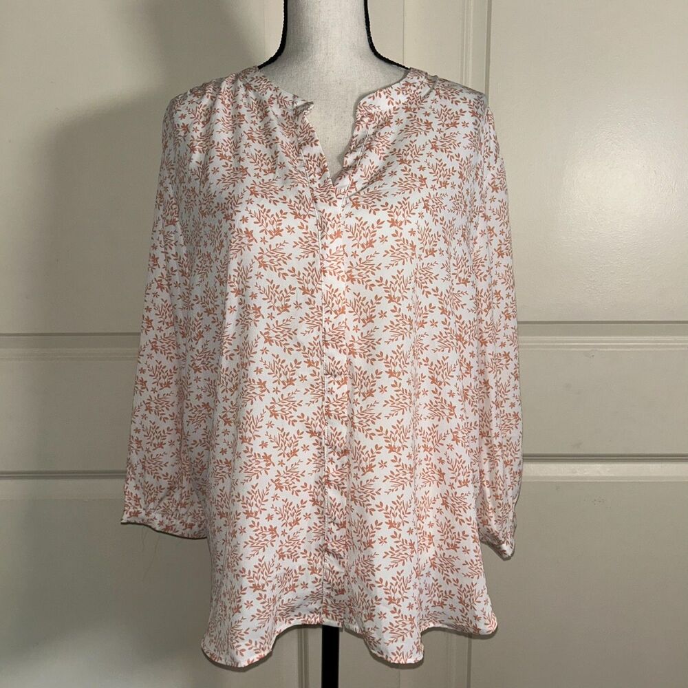 NWT Jachs Girlfriend Sz XL Ivory Pink Floral Print Tunic Blouse Long Sleeve